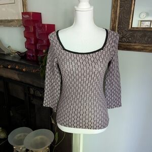 90s/Y2K Wrapper Women's XS Purple Lace Black Trim 3/4 Sleeve Top